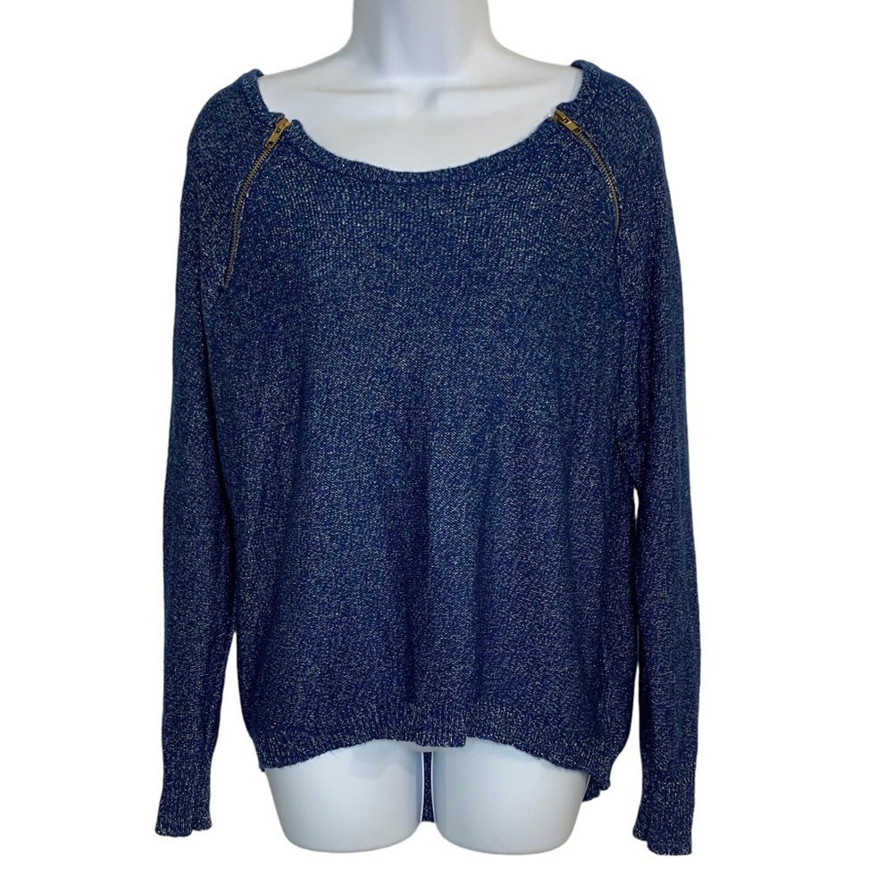 BISOU BISOU by Michele Bohbot Zip Neck Metallic Sweater Sz L